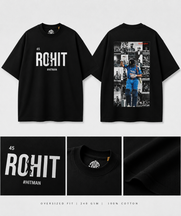 Rohit Sharma Hitman Oversized Black T-Shirt | Premium Cotton Graphic Tee